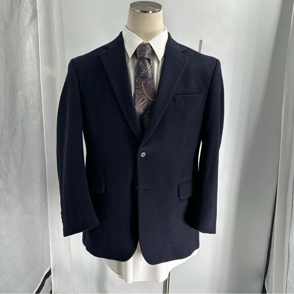 Jos A. Bank Size 42R Navy Blue 2 Button 100 % Camel Hair Sport Coat Blazer - Picture 1 of 10